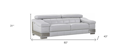 92" Light Gray Italian Leather Sofa With Silver Legs-4