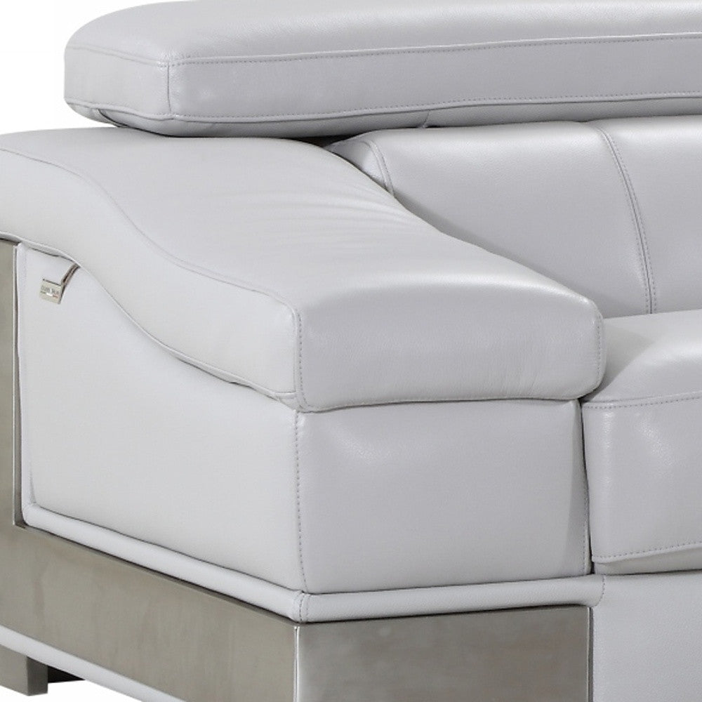 92" Light Gray Italian Leather Sofa With Silver Legs-2