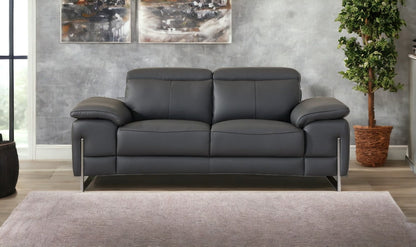 71" Dark Gray And Silver Genuine Leather Loveseat - Loft&Timber