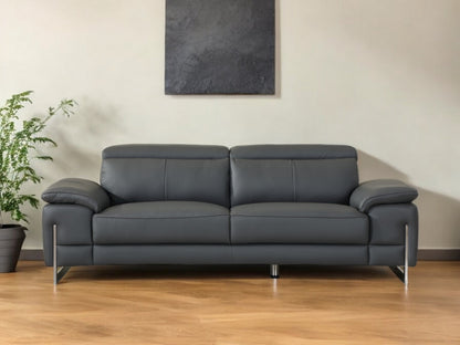 87" Dark Gray Italian Leather Sofa With Silver Legs-1