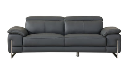 87" Dark Gray Italian Leather Sofa With Silver Legs-0
