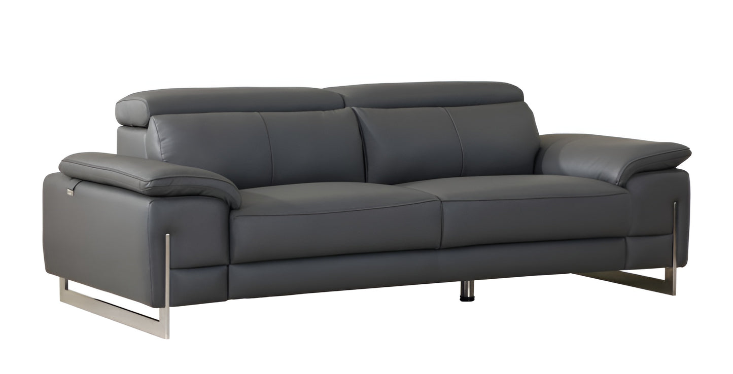 87" Dark Gray Italian Leather Sofa With Silver Legs-2