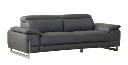 87" Dark Gray Italian Leather Sofa With Silver Legs-2