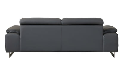 87" Dark Gray Italian Leather Sofa With Silver Legs-3