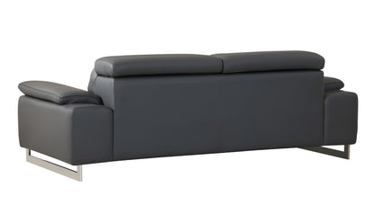 87" Dark Gray Italian Leather Sofa With Silver Legs-4