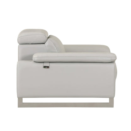 71" Light Gray And Silver Genuine Leather Loveseat - Loft&Timber