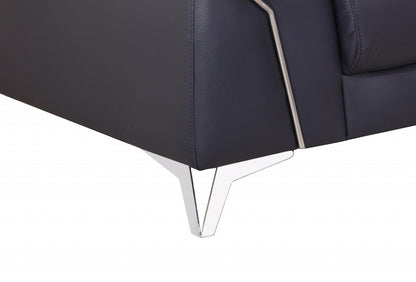 71" Navy Blue And Silver Genuine Leather Loveseat - Loft&Timber