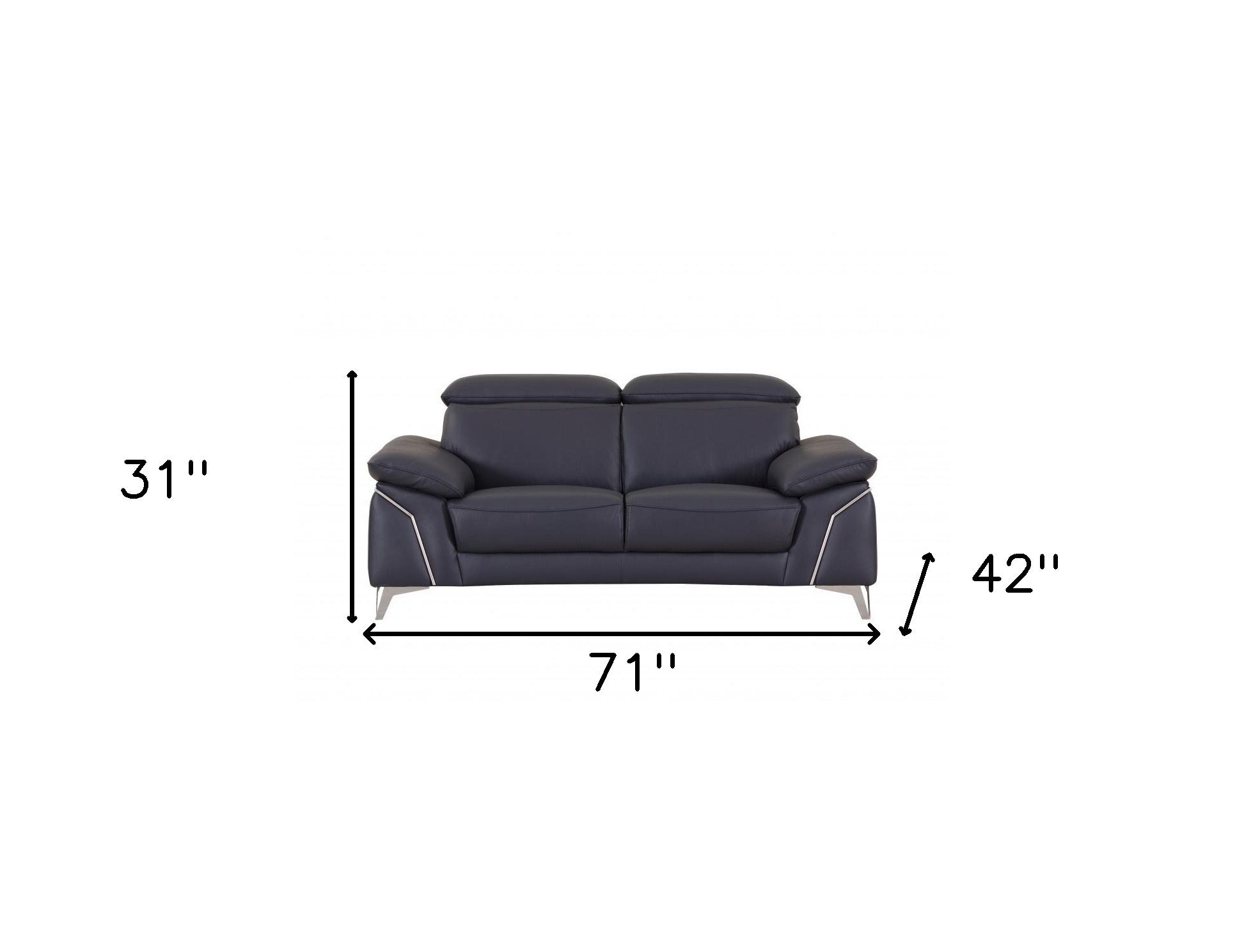 71" Navy Blue And Silver Genuine Leather Loveseat - Loft&Timber