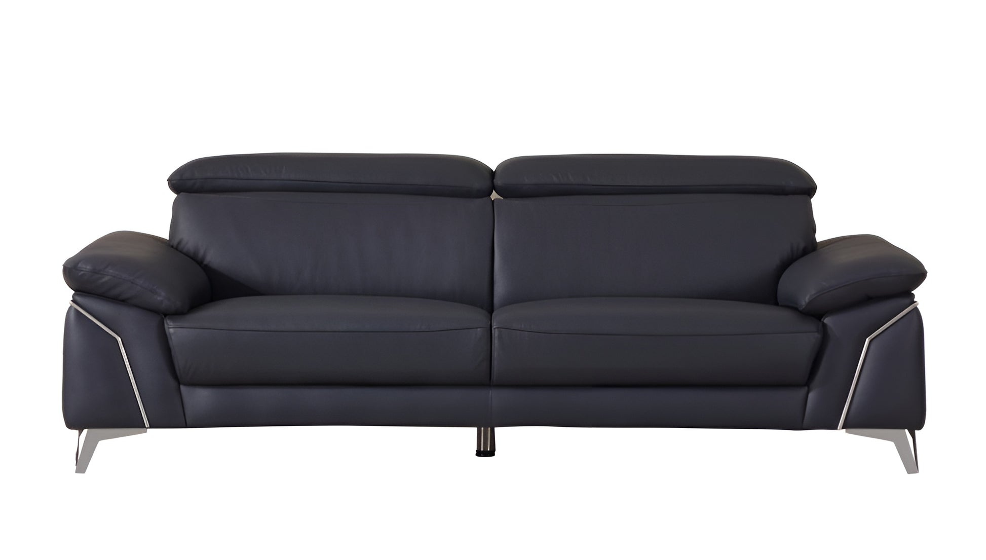 87" Blue Italian Leather Sofa With Silver Legs-0