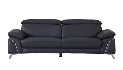87" Blue Italian Leather Sofa With Silver Legs-0
