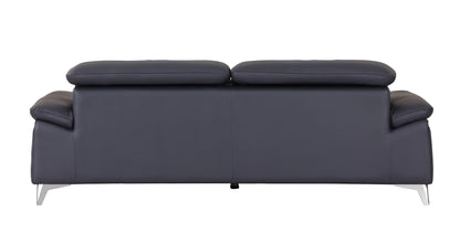 87" Blue Italian Leather Sofa With Silver Legs-3