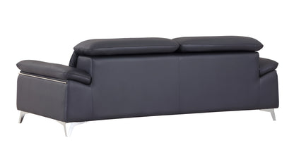 87" Blue Italian Leather Sofa With Silver Legs-5
