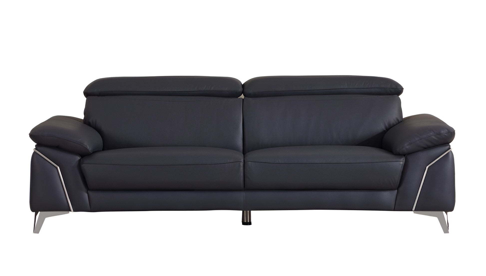 87" Blue Italian Leather Sofa With Silver Legs-6