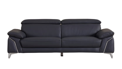 87" Blue Italian Leather Sofa With Silver Legs-6