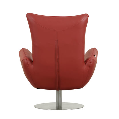 37" Red And Silver Genuine Leather Swivel Lounge Chair - Loft&Timber