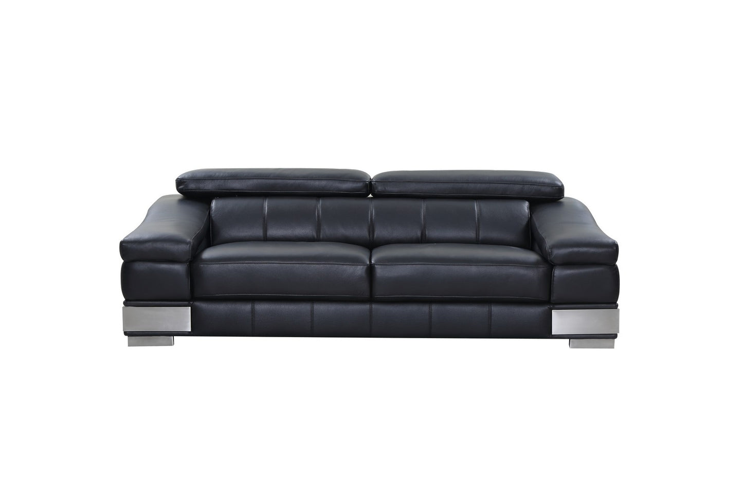 92" Black Italian Leather Sofa With Silver Legs-1