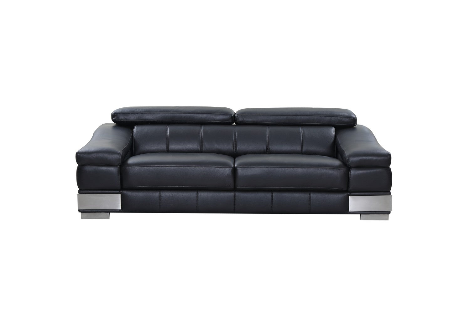 92" Black Italian Leather Sofa With Silver Legs-1