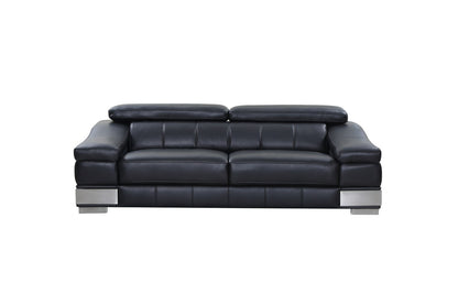 92" Black Italian Leather Sofa With Silver Legs-1