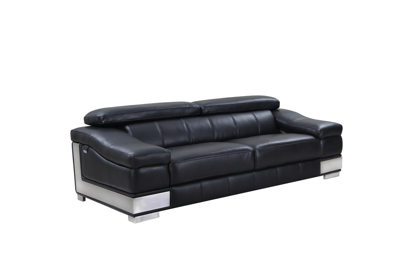 92" Black Italian Leather Sofa With Silver Legs-2