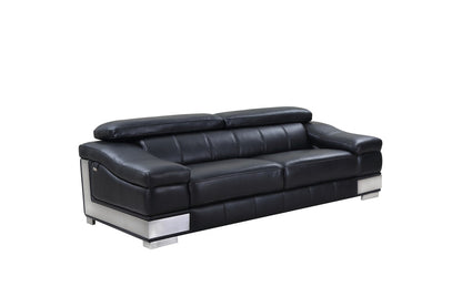 92" Black Italian Leather Sofa With Silver Legs-2