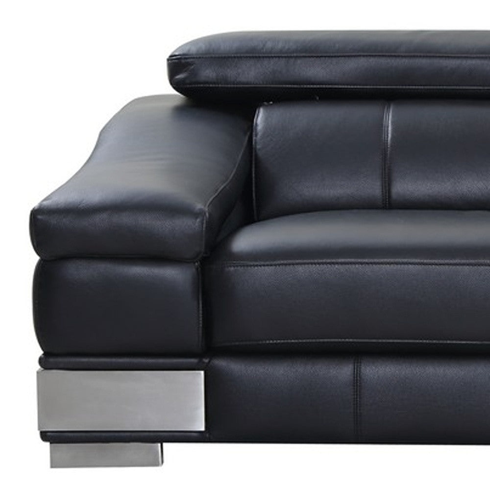 92" Black Italian Leather Sofa With Silver Legs-8