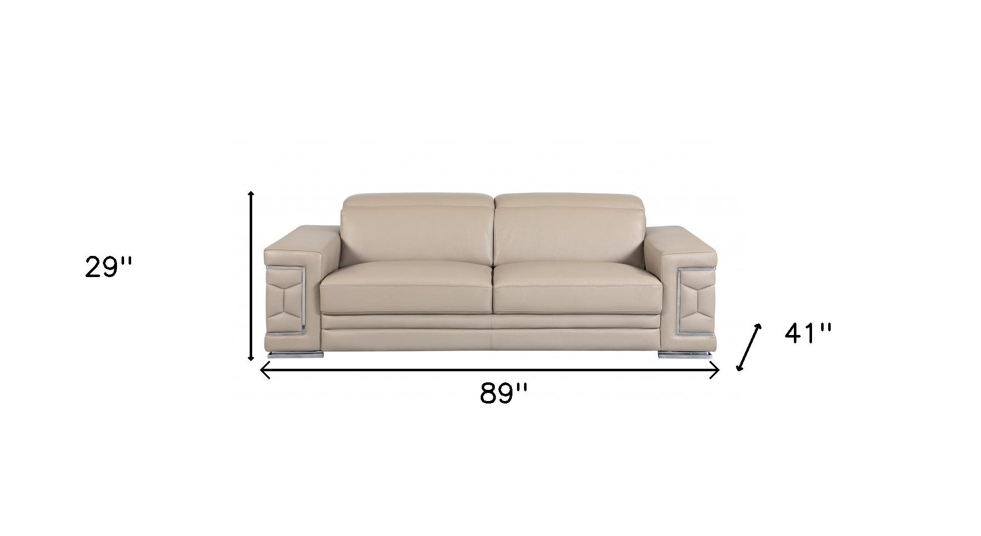 89" Beige Italian Leather Sofa With Silver Legs-7
