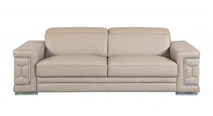 89" Beige Italian Leather Sofa With Silver Legs-1