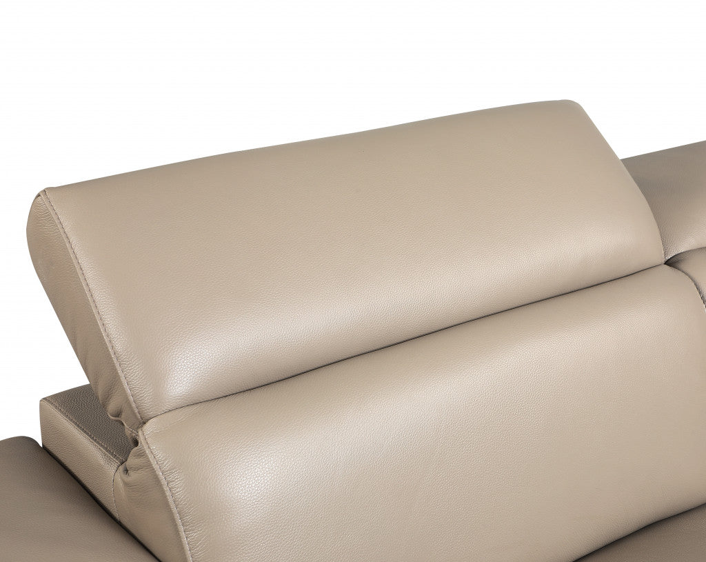 89" Beige Italian Leather Sofa With Silver Legs-3
