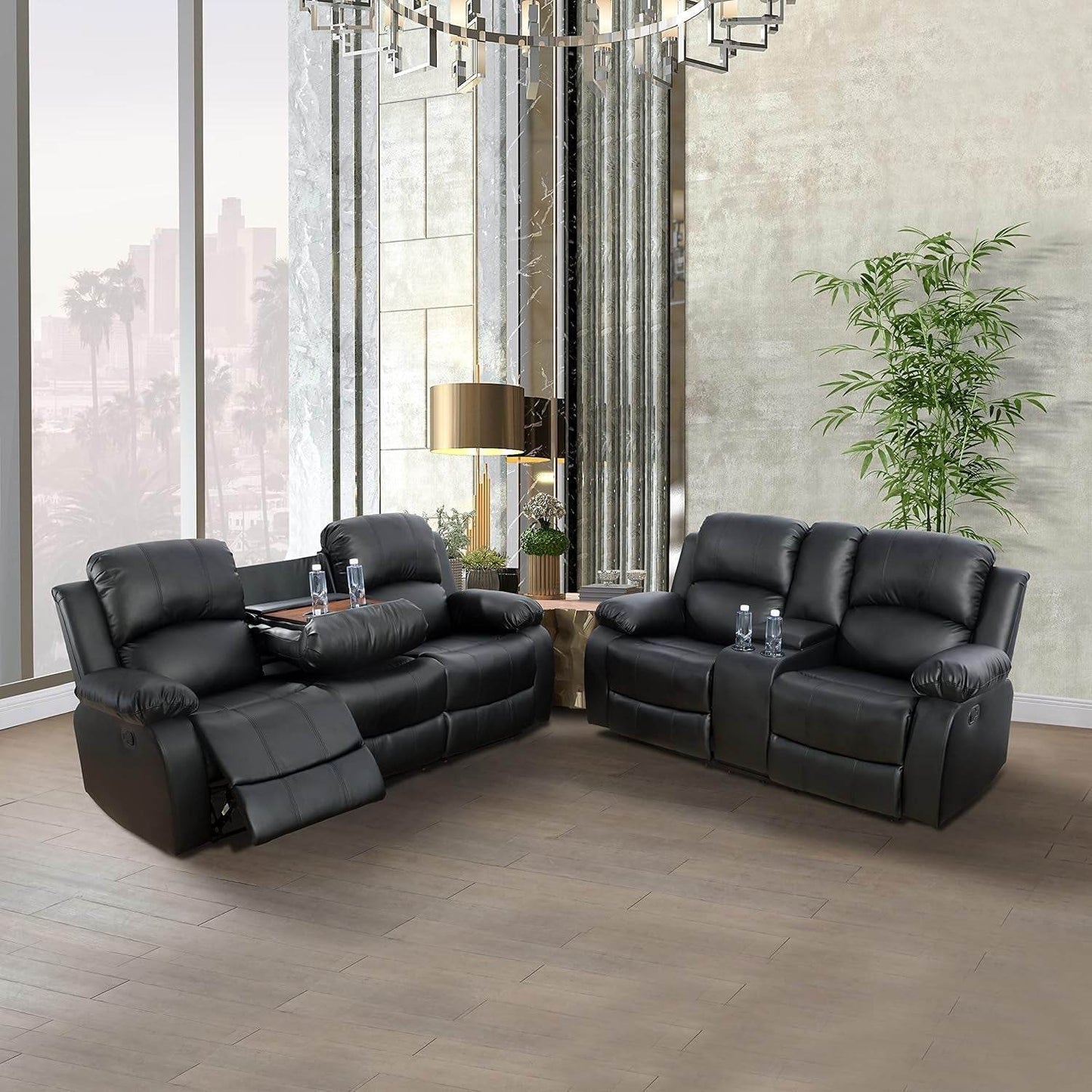 Alpine Living Room Recliner Set Include Love Seat, Sofa, 2-Piece,Black - Loft&Timber