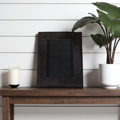 4" x 6" Black Cowhide Picture Frame with Mat - Loft&Timber