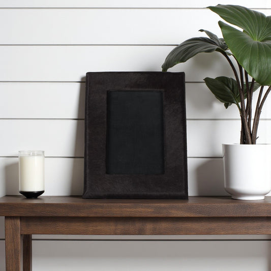 4" x 6" Black Cowhide Picture Frame with Mat - Loft&Timber