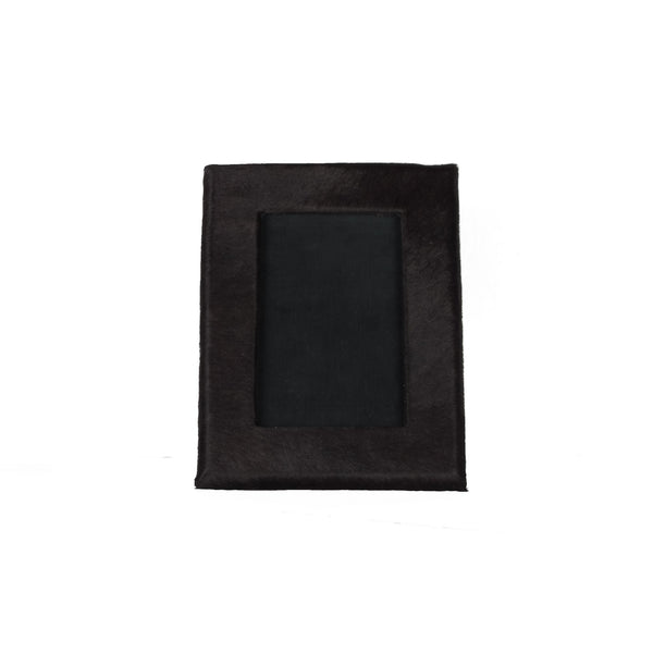 4" x 6" Black Cowhide Picture Frame with Mat-0