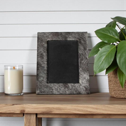 4" x 6" Gray Cowhide Tabletop Picture Frame with Mat - Loft&Timber