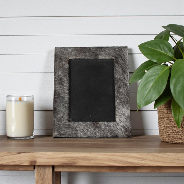 4" x 6" Gray Cowhide Tabletop Picture Frame with Mat-0