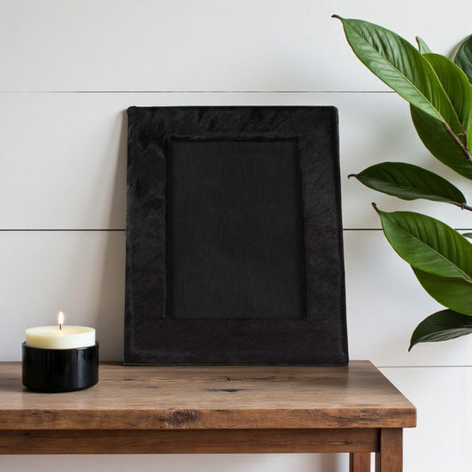 5" x 7" Black Cowhide Hanging & Tabletop Picture Frame with Mat - Loft&Timber