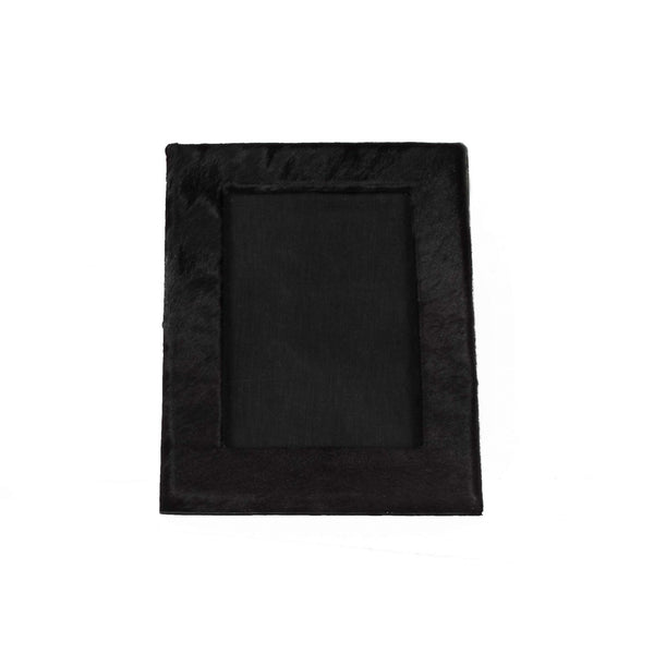 5" x 7" Black Cowhide Hanging & Tabletop Picture Frame with Mat-0