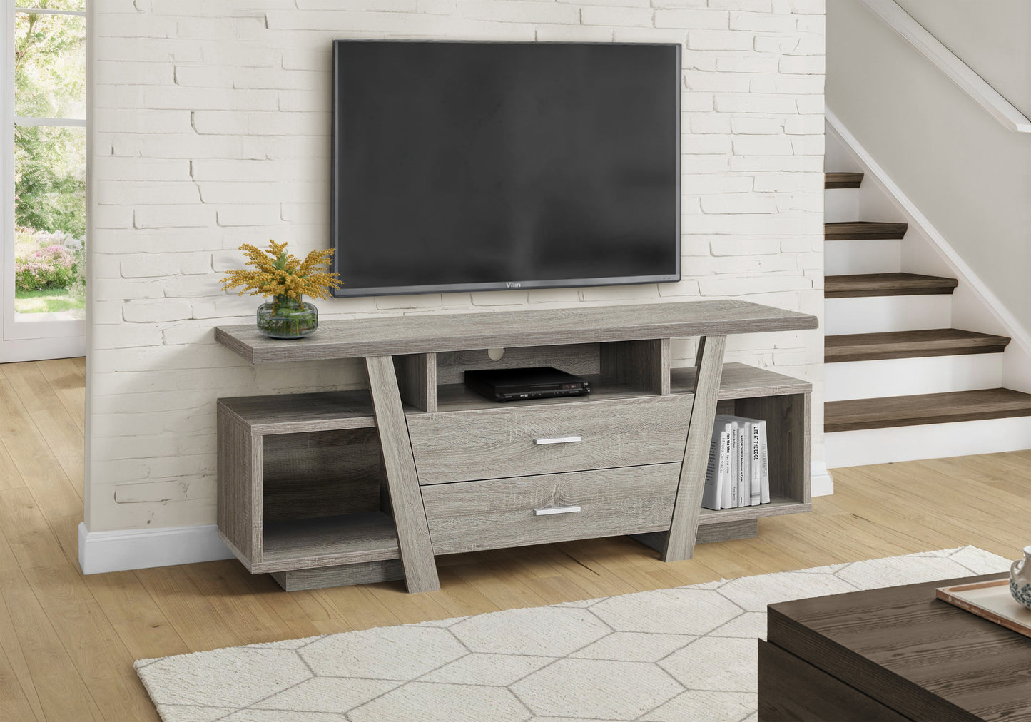 60" Deep Taupe Open Shelving TV Stand-6