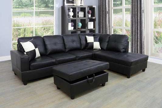 Beverly Fine Funiture Sectional Sofa Set, 91B Black - Loft&Timber
