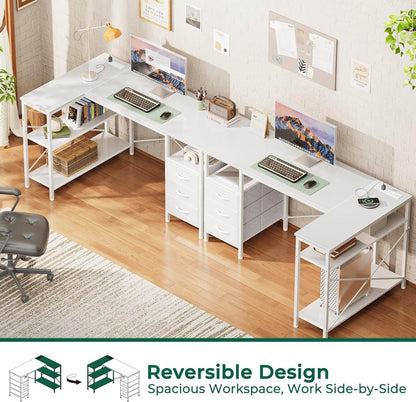L Shaped Desk with Power Outlets in White - Loft&Timber