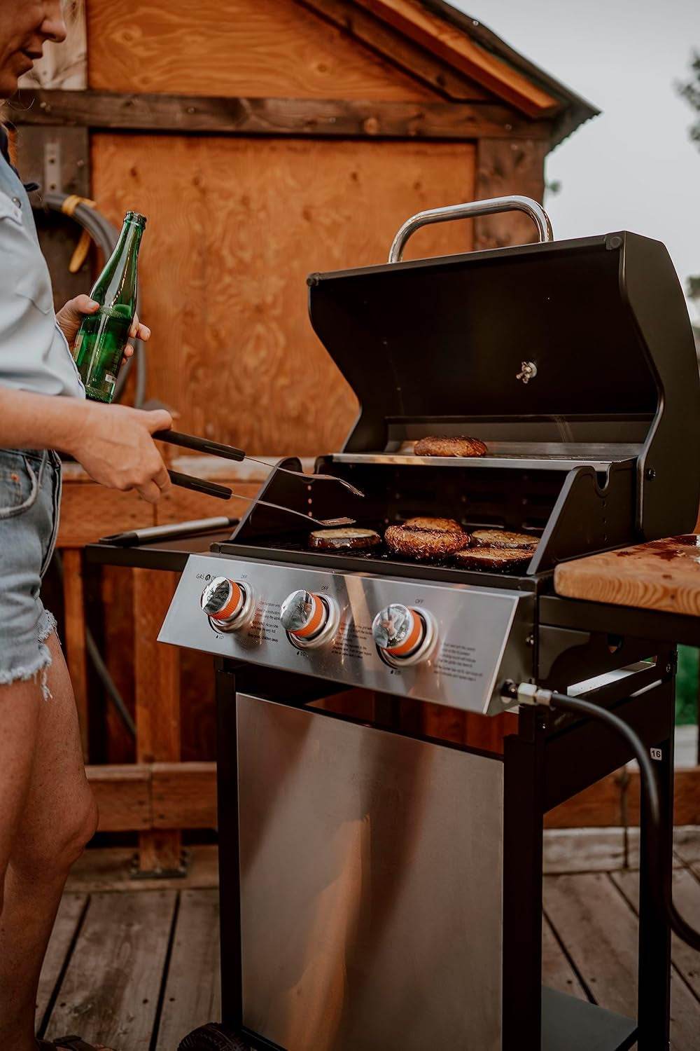 Stainless Gas Grill 3-Burner, Cabinet, Wheels, Outdoor BBQ - Loft&Timber