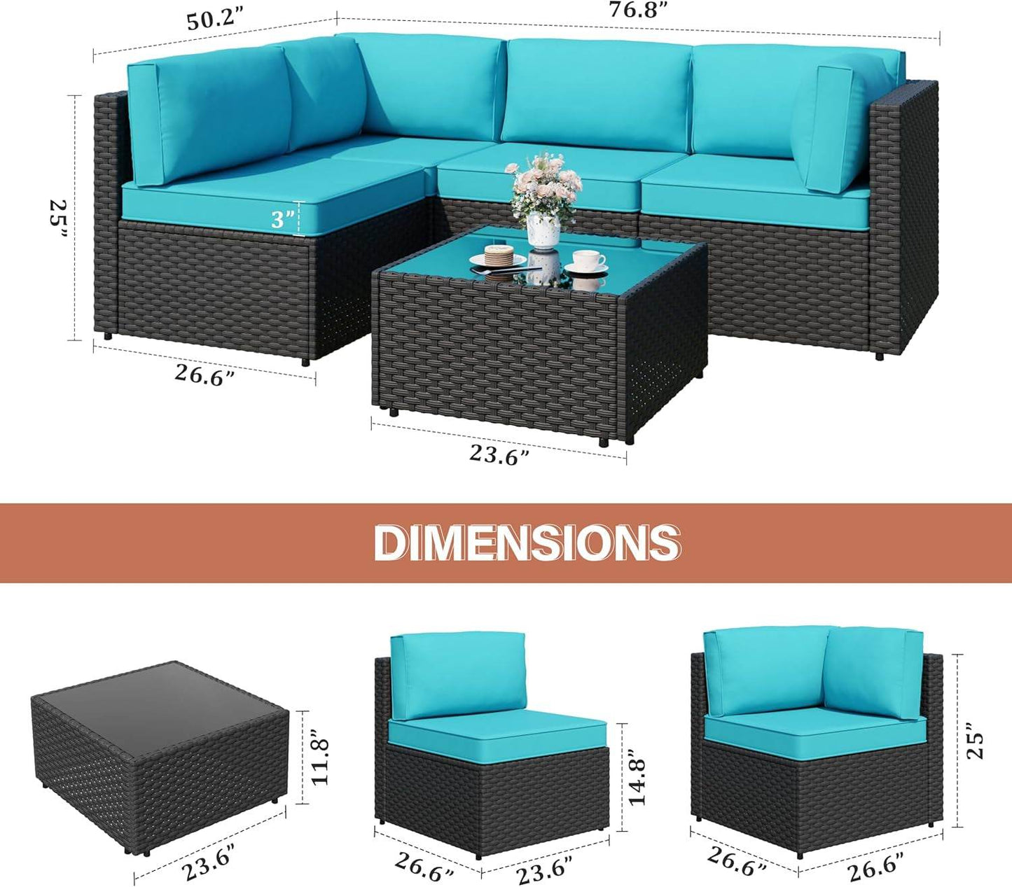 Five Piece Black Wicker Outdoor Patio Furniture Set - Loft&Timber