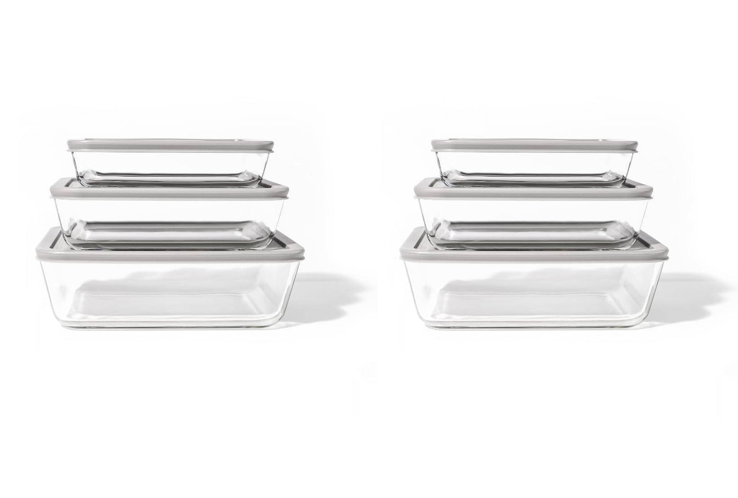 Glass Food Storage Containers - 12 Piece (6 Containers + 6 Lids) Rectangular Nesting Space-Saving Set - Loft&Timber