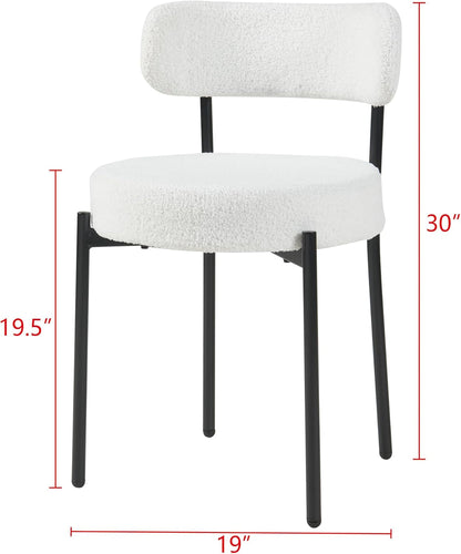 White Boucle Dining Chairs Set Of 2 For Dining Room-2