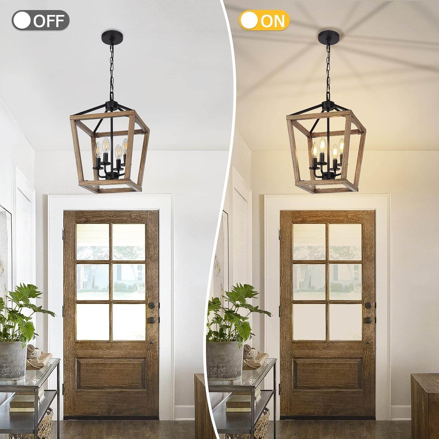 4-Light Farmhouse Chandelier Rustic Wood Cage Light - Loft&Timber