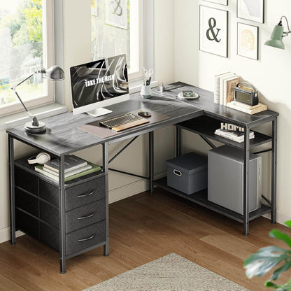 L Shaped Desk with Power Outlets in Gray - Loft&Timber