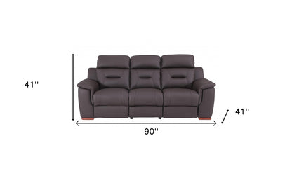 90" Brown Faux Leather Sofa-8