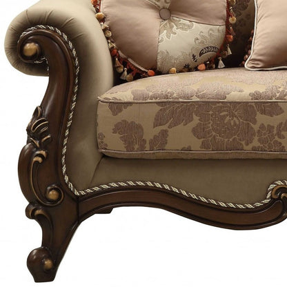 69" Beige and Gold And Brown Velvet Paisley Loveseat and Toss Pillows - Loft&Timber
