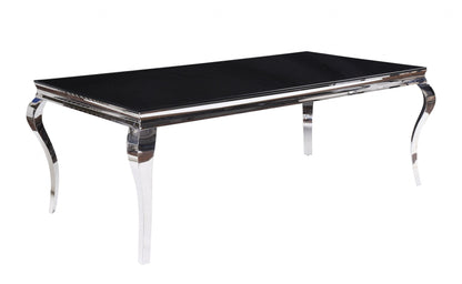 80" Black And White Glass And Stainless Steel Dining Table - Loft&Timber