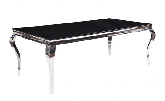 80" Black And White Glass And Stainless Steel Dining Table - Loft&Timber