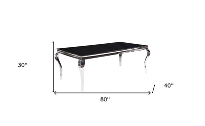80" Black And White Glass And Stainless Steel Dining Table - Loft&Timber